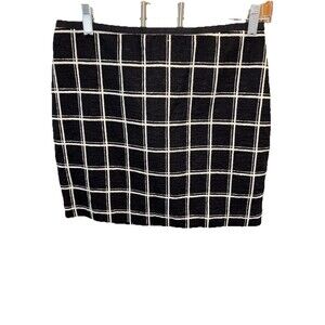 Madewell Windowpane Plaid Mini Skirt 6 Black White Cotton zip Lined Women